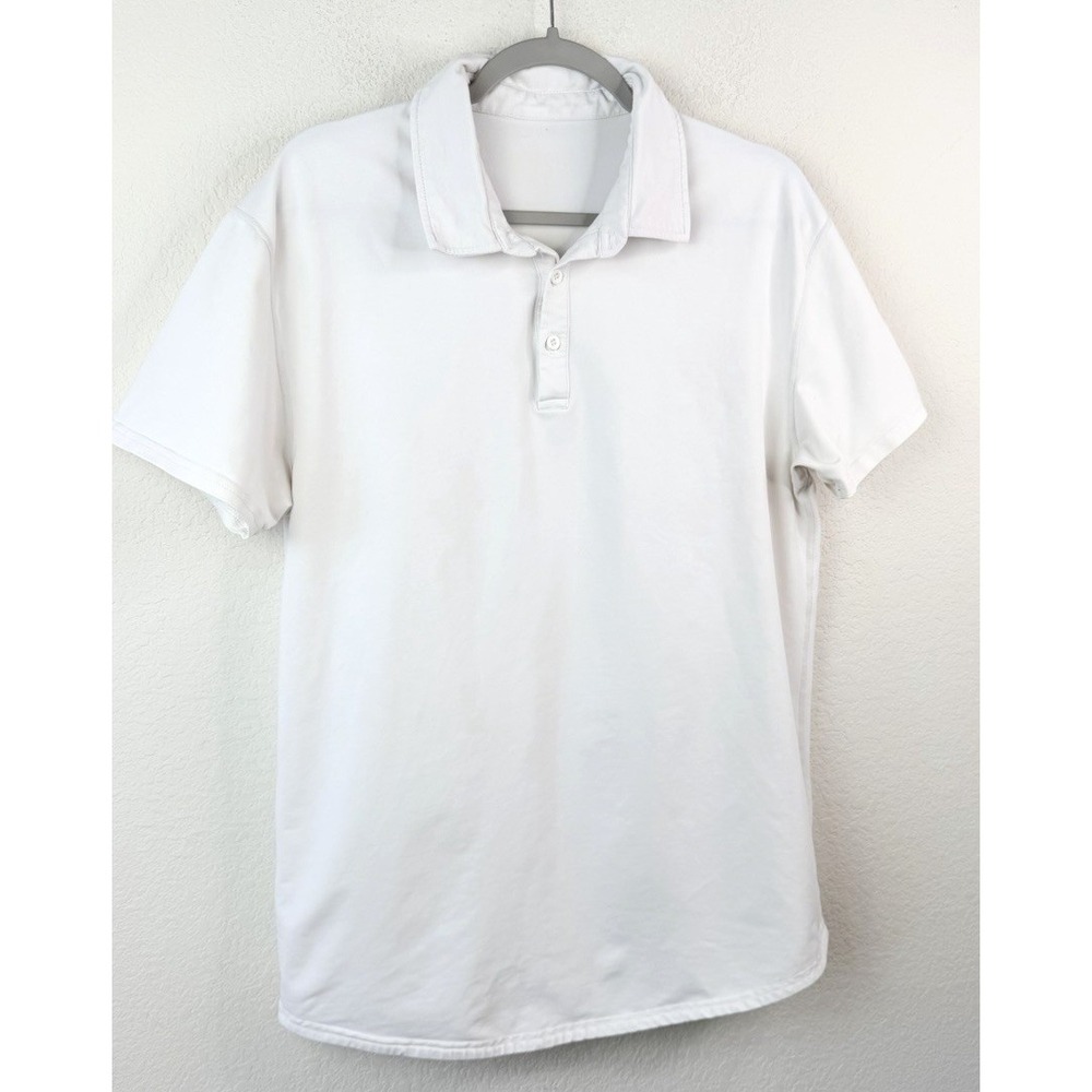 BYLT Men's Drop-Cut Polo Shirt Sz L White Short Sleeve Performance Minimalist